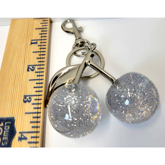 Clear White Cherry Keychain Bag Charm Silver Tone Resin Lobster Clasp New - Picture 10 of 15